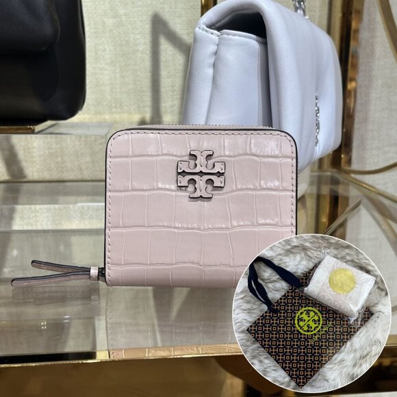 NWT TORY BURCH THEA EMBOSSED BIFOLD WALLET 153390 CLAY PINK - Picture 1 of 11
